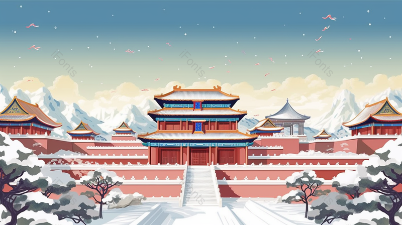 节气经典中国风冬天故宫插画背景,插画/手绘图,插画/手绘图库,插画/手绘图下载,插画/手绘